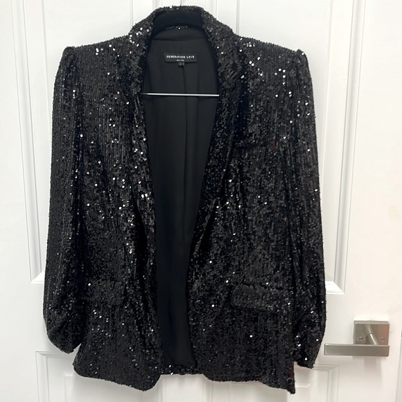 Generation Love Jackets & Blazers - Generation love black sequin blazer with ruched sleeves at cuff size large